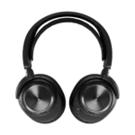 A pair of black over-ear headphones with circular ear cups and padded headband, shown against a plain white background.